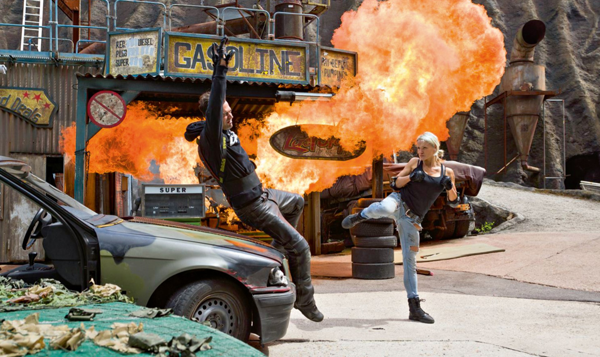 Filmpark Babelsberg Szene aus der Mad Max Show im Filmpark babelsberg.